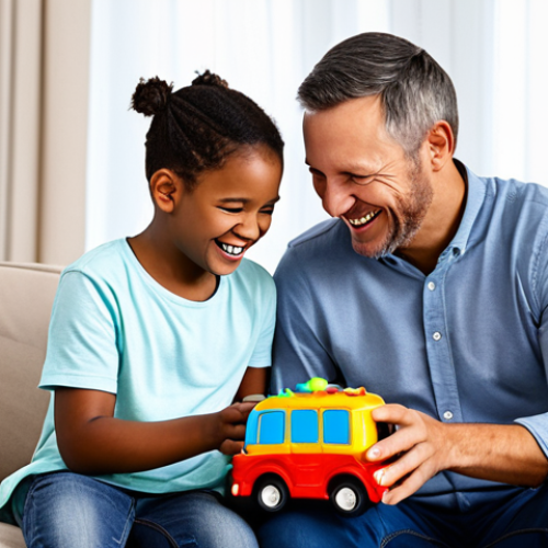 A cheerful family, consisting of parents and two children, is sharing a moment of joyful, lighthearted chaos in a brightly lit, cozy living room. The children are playfully engaged with toys, while the parents smile warmly, embracing the lively atmosphere with affectionate amusement. All subjects are fully clothed in comfortable, modest attire. The scene emphasizes authentic family bonding, the acceptance of everyday imperfections, and the power of humor in family life. safe for work, appropriate content, family-friendly, perfect anatomy, correct proportions, natural pose, well-formed hands, proper finger count, natural body proportions, professional photography, high quality, soft natural lighting.