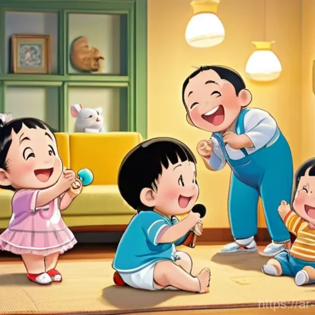 짱구 오프닝과 엔딩 곡의 변화 - **Prompt 1: Childhood Melodies and Nostalgia**
A heartwarming illustration of Shin-chan, his par...