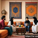 짱구 방송 금지 에피소드 - A vibrant and culturally respectful scene depicting a diverse group of Arab teenagers watching anime...