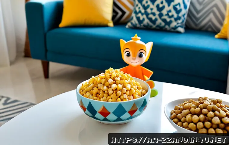 Home 17 짱구와 초코비 콜라보 - Photorealistic product collaboration display featuring a cheerful cartoon-inspired child mascot figu...